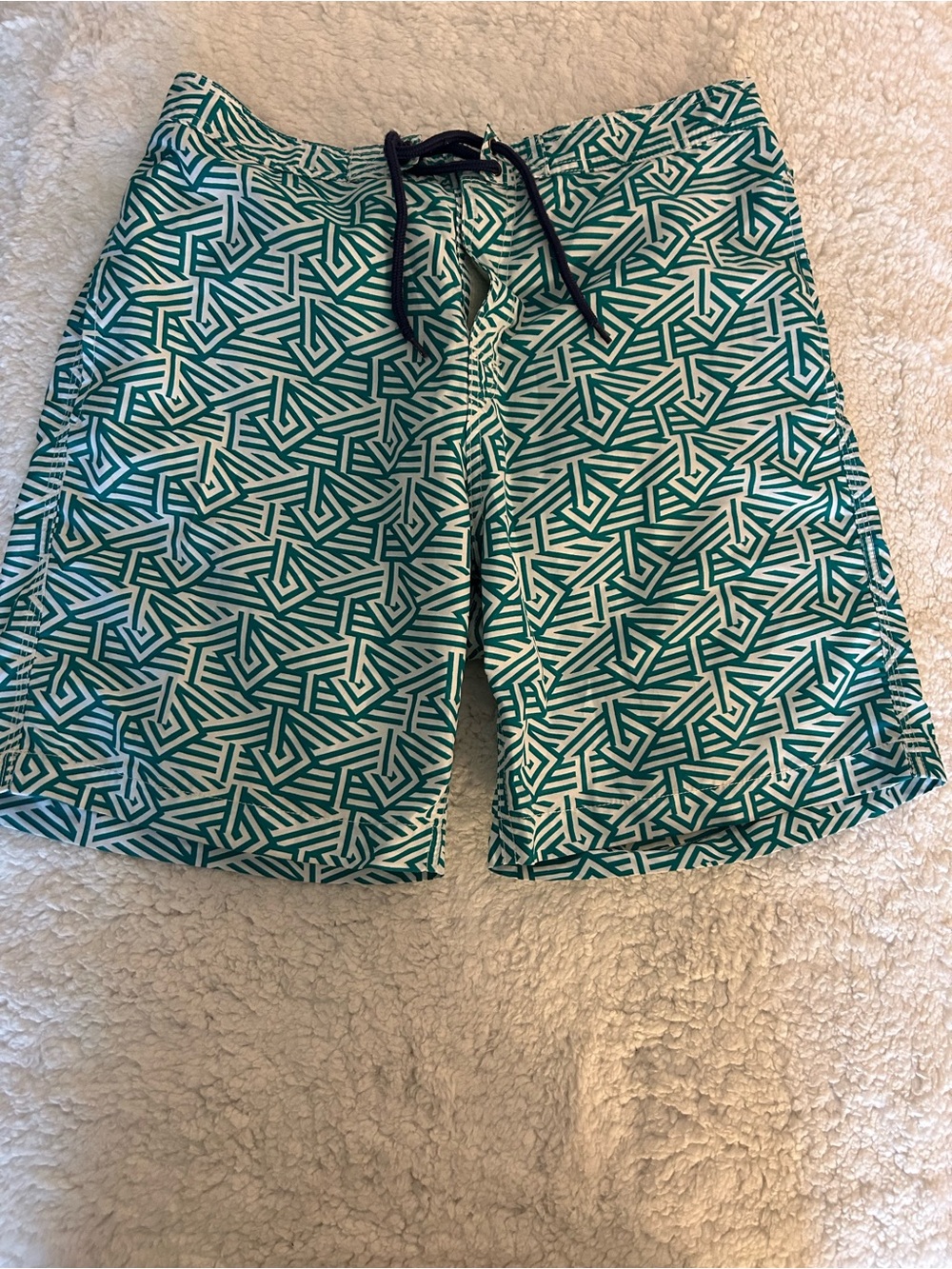 Saks Fifth Avenue Teal & White Striped Swim Shorts